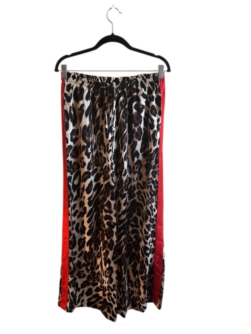 Q2 Wide Leg Pants Size Large Brown Black Leopard Print High Rise Relaxed Fit New - Picture 3 of 9